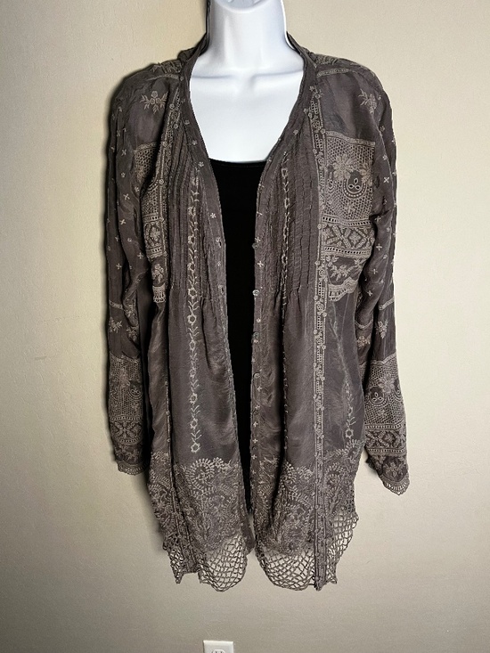 Johnny Was Tops - Johnny Was Gray Cupra Rayon Tunic/Jacket Button Down Size Small